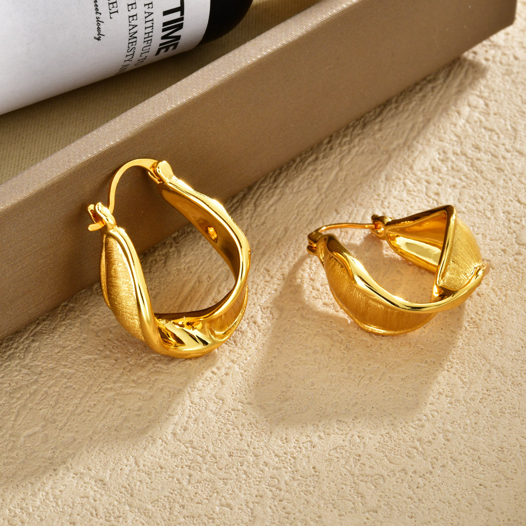 Twisted U Shape Brushed Texture Hoop Earrings
