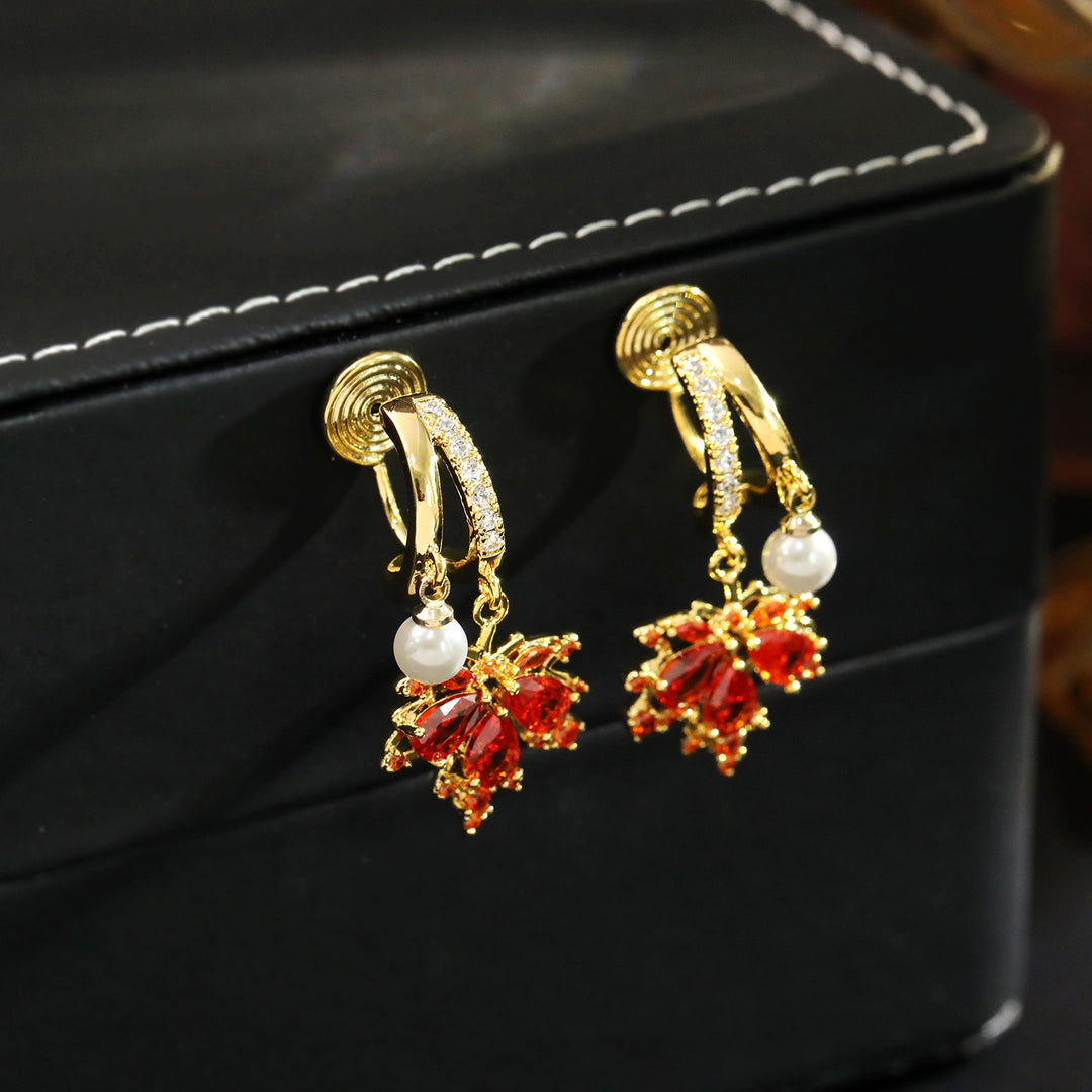 Red Maple Leaf No Piercing Clip Earrings