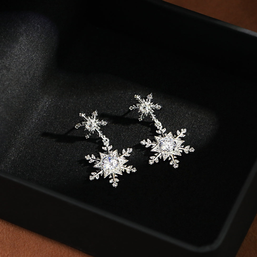 Zircon Snowflake Drop Earrings