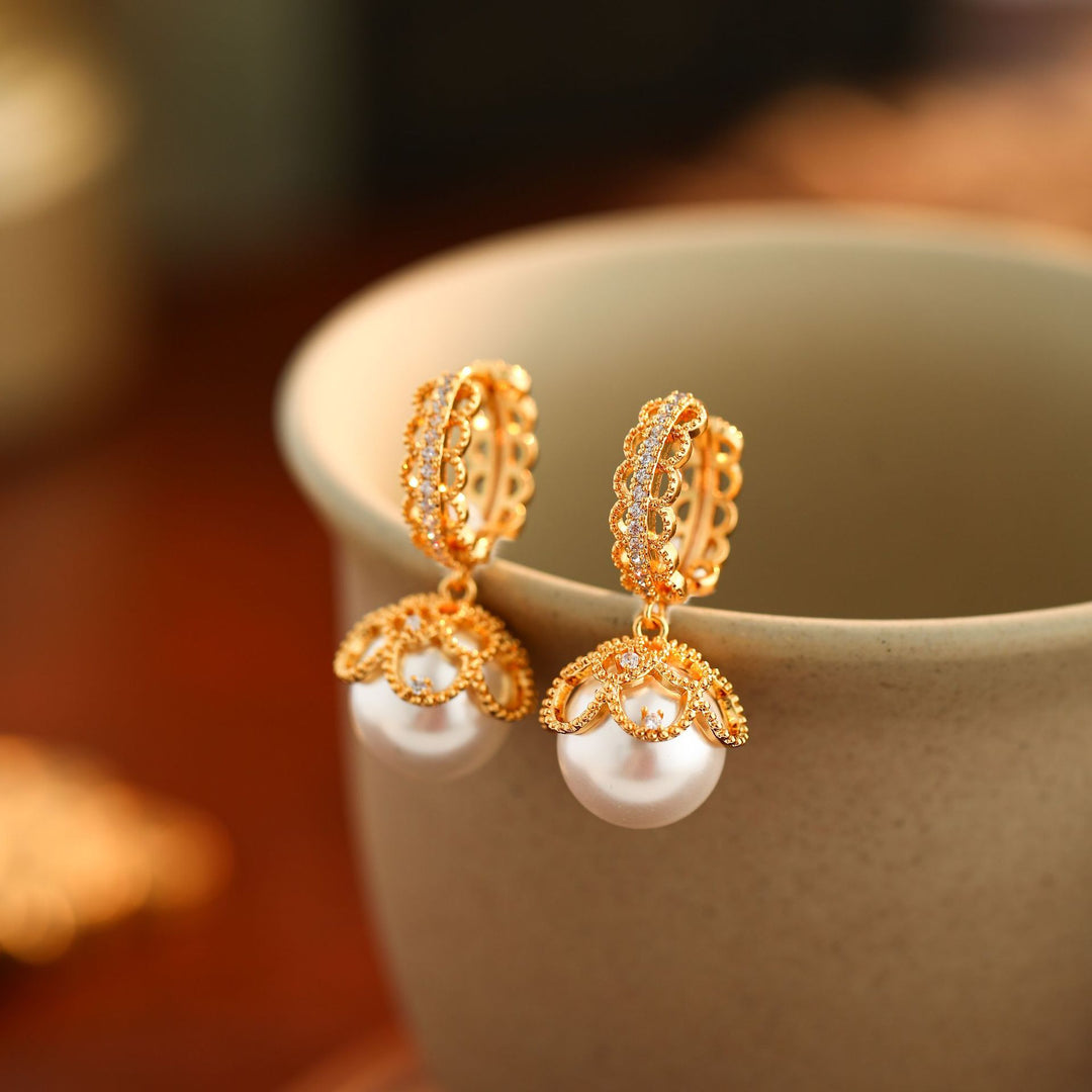 Lace Crown Pearl Drop Earrings