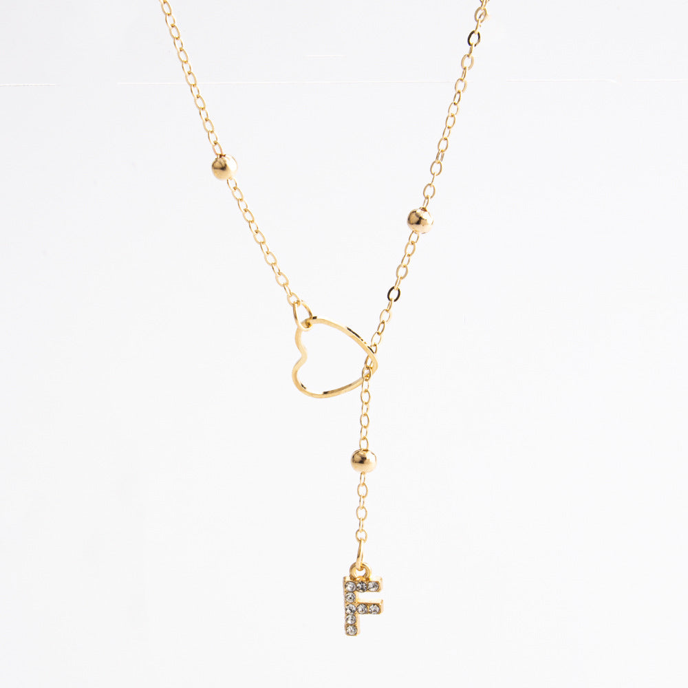 Heart Initial Zircon Lariat Necklace for Women