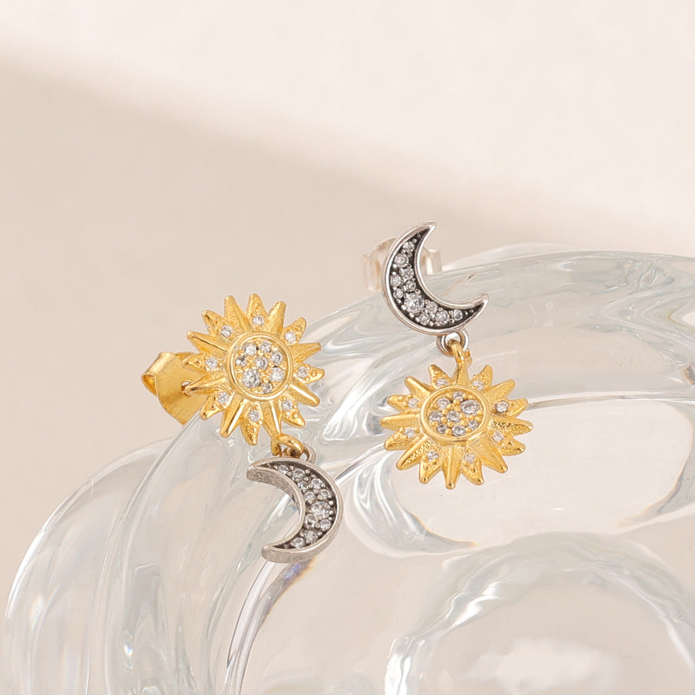 Asymmetric Sun and Moon Drop Earrings