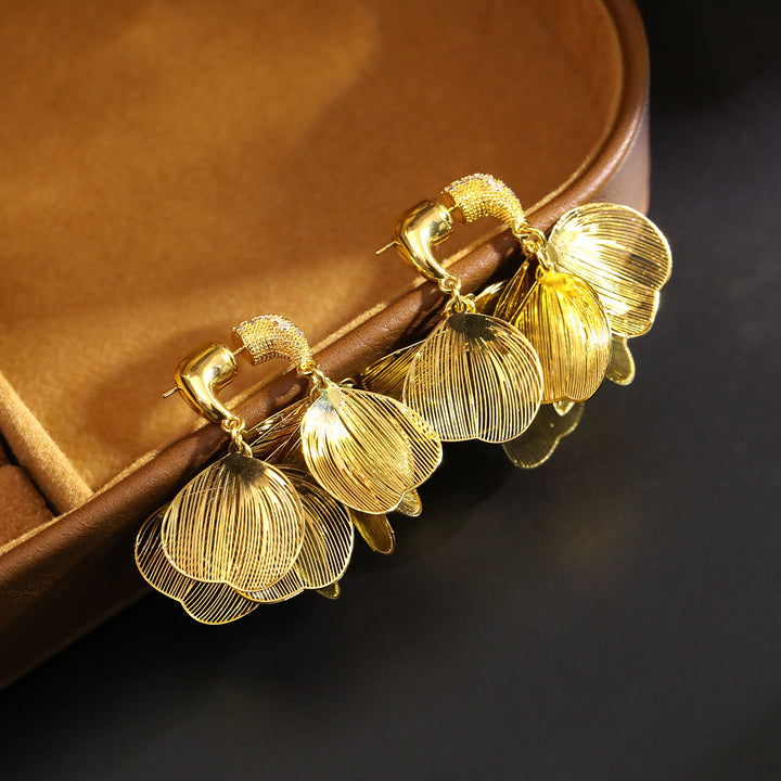 Textured Wire Drawn Petal Dangle Earrings