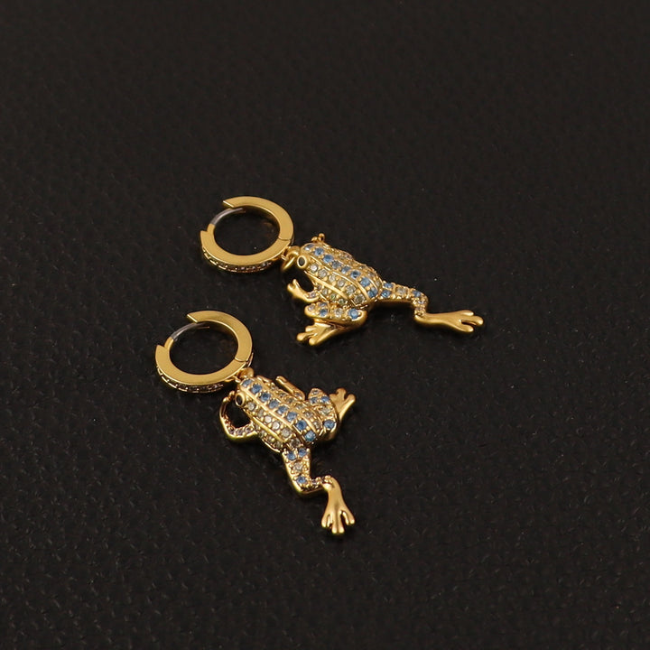 Blue Zircon Frog Pendant Earrings
