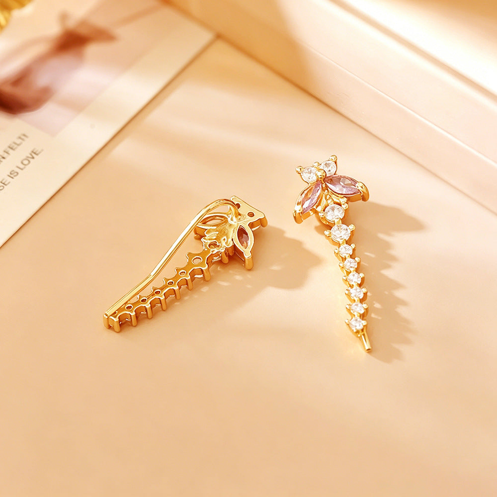 Purple Butterfly CZ Climber Earrings