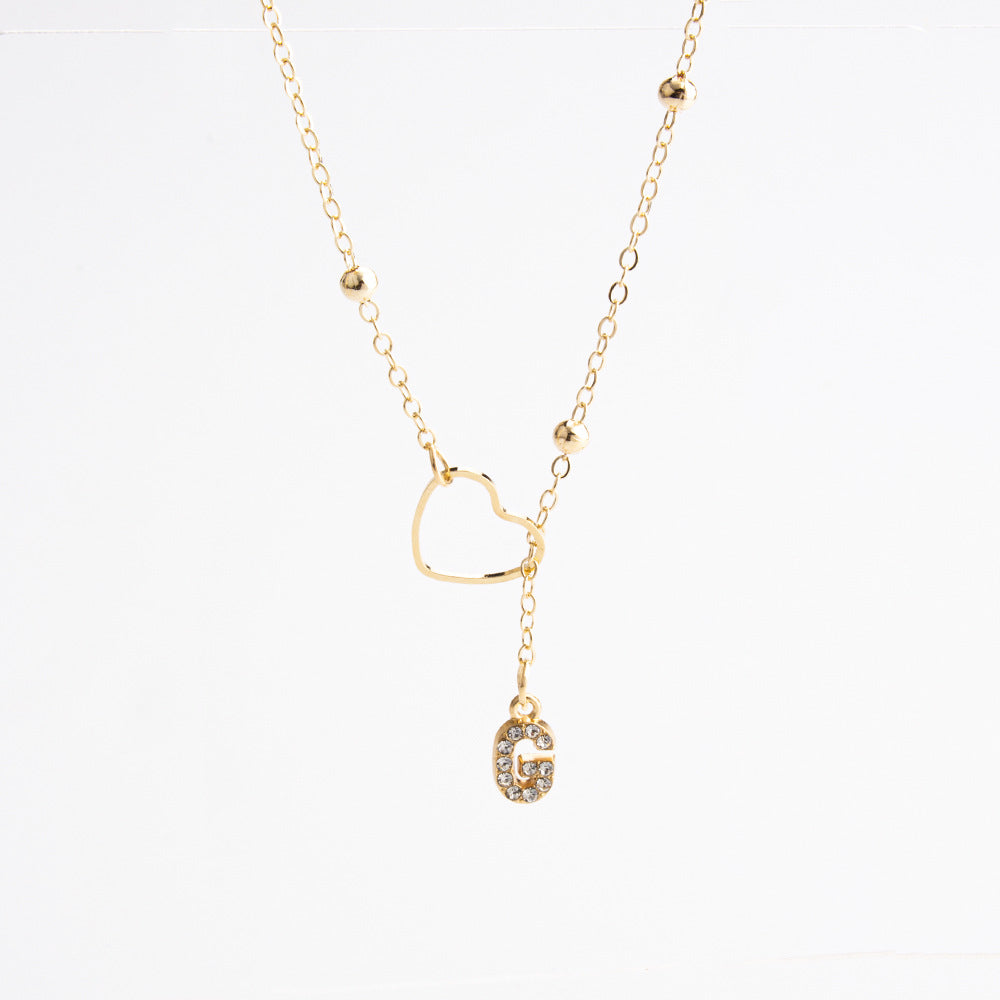 Heart Initial Zircon Lariat Necklace for Women