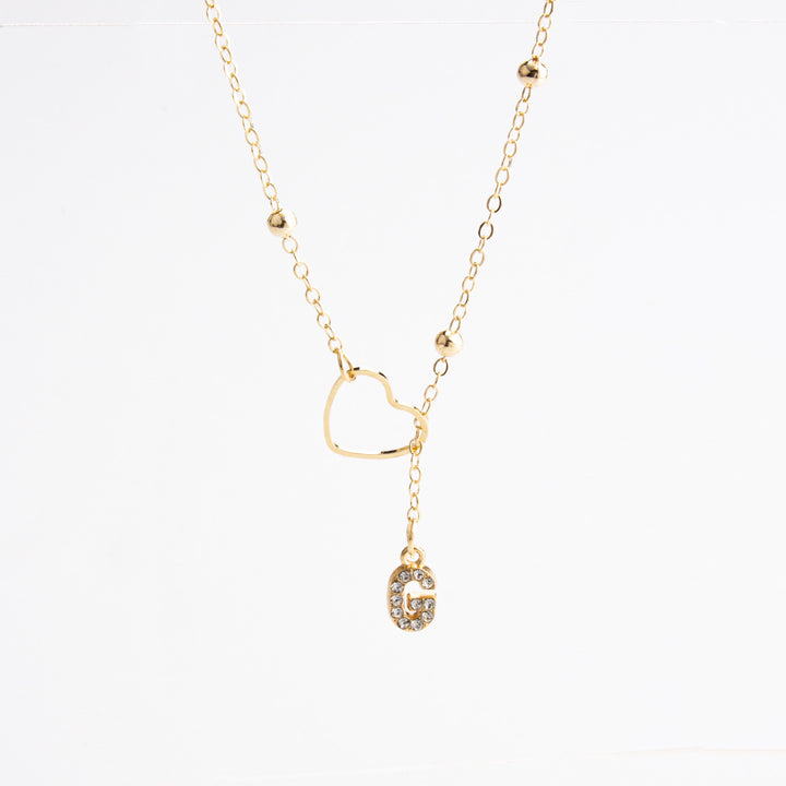 Heart Initial Zircon Lariat Necklace for Women