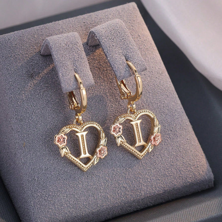 Letter Heart-Shaped Flower Earrings