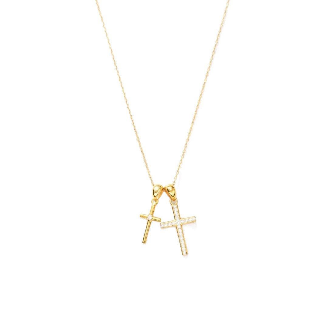 Dual Cross Zircon Pendant Clavicle Necklace for Women