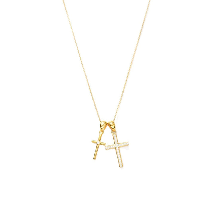 Dual Cross Zircon Pendant Clavicle Necklace for Women