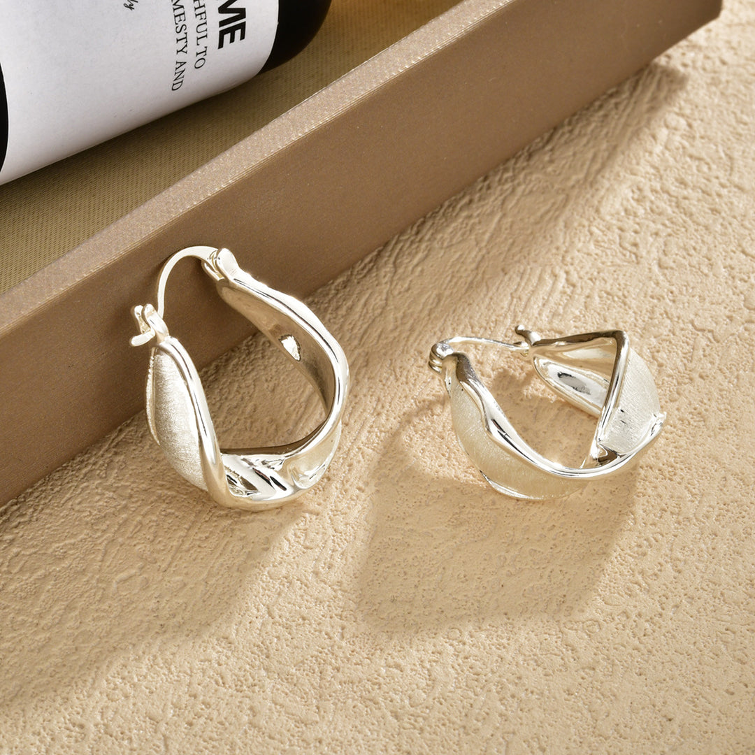 Twisted U Shape Brushed Texture Hoop Earrings