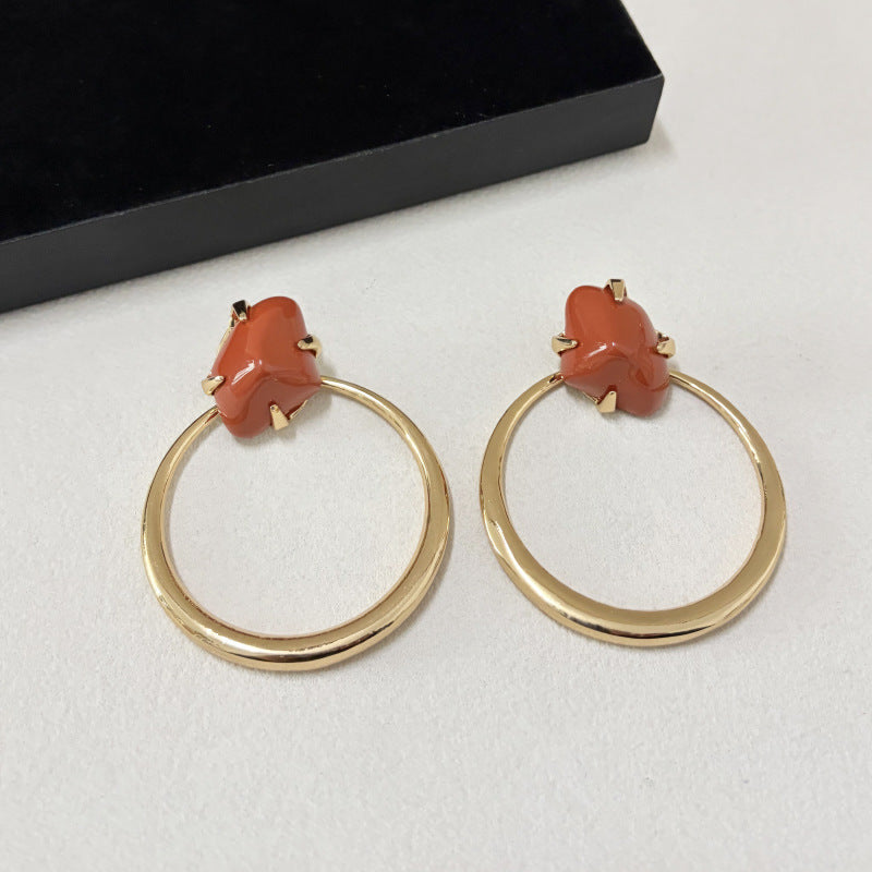Statement Resin Stone Large Circle Dangle Earrings