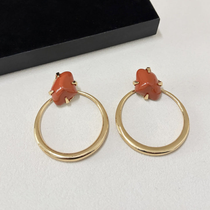 Statement Resin Stone Large Circle Dangle Earrings