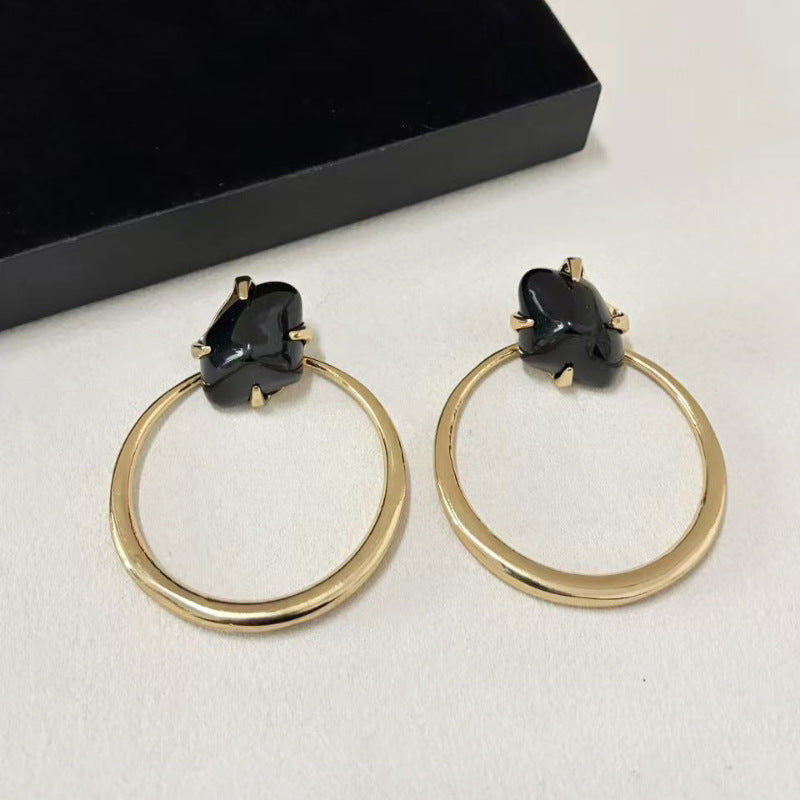 Statement Resin Stone Large Circle Dangle Earrings