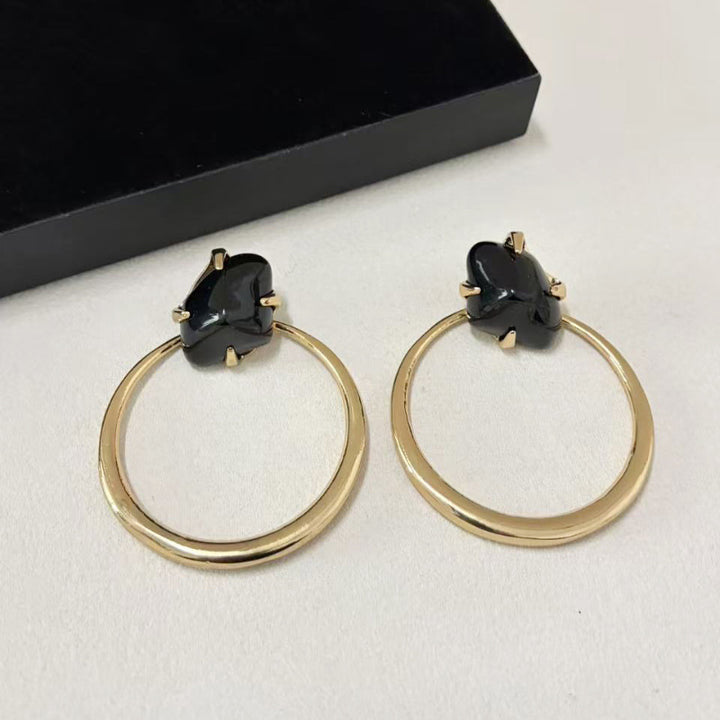 Statement Resin Stone Large Circle Dangle Earrings