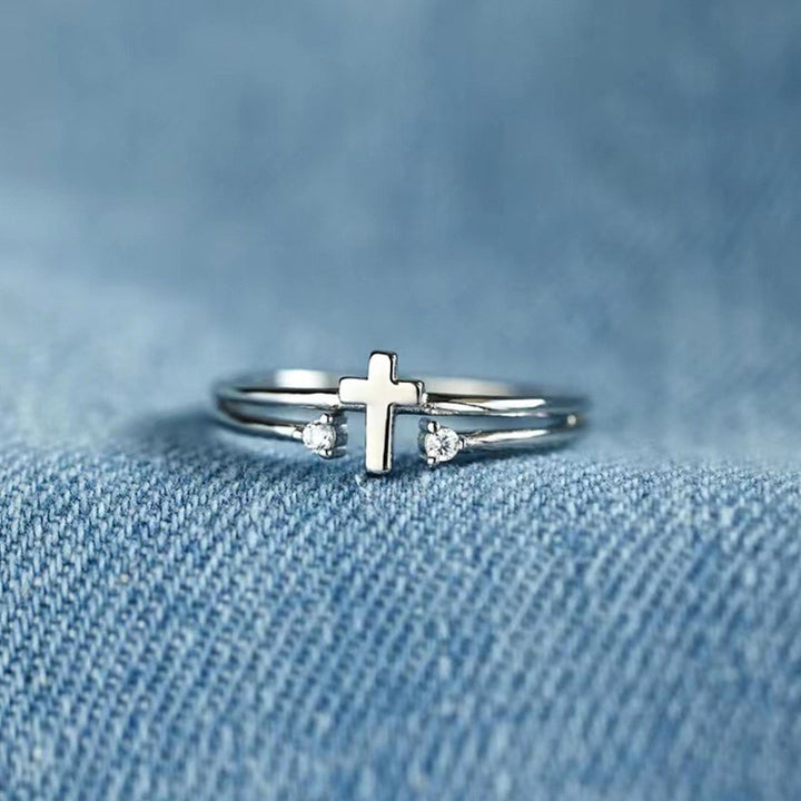 Adjustable Zircon Cross Ring