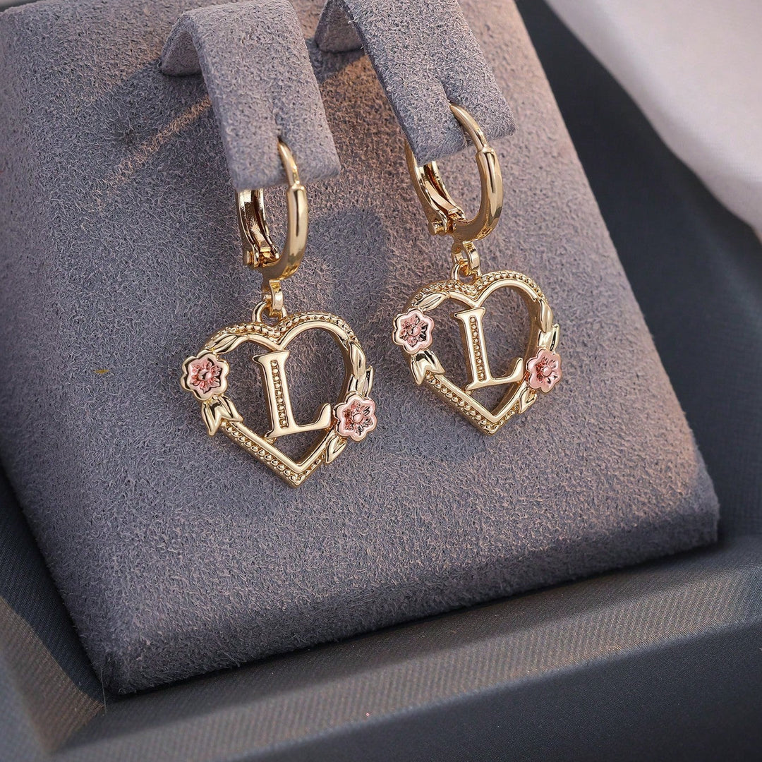 Letter Heart-Shaped Flower Earrings