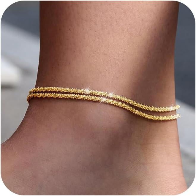 Double Layer Sparkling Chain Anklet for Women