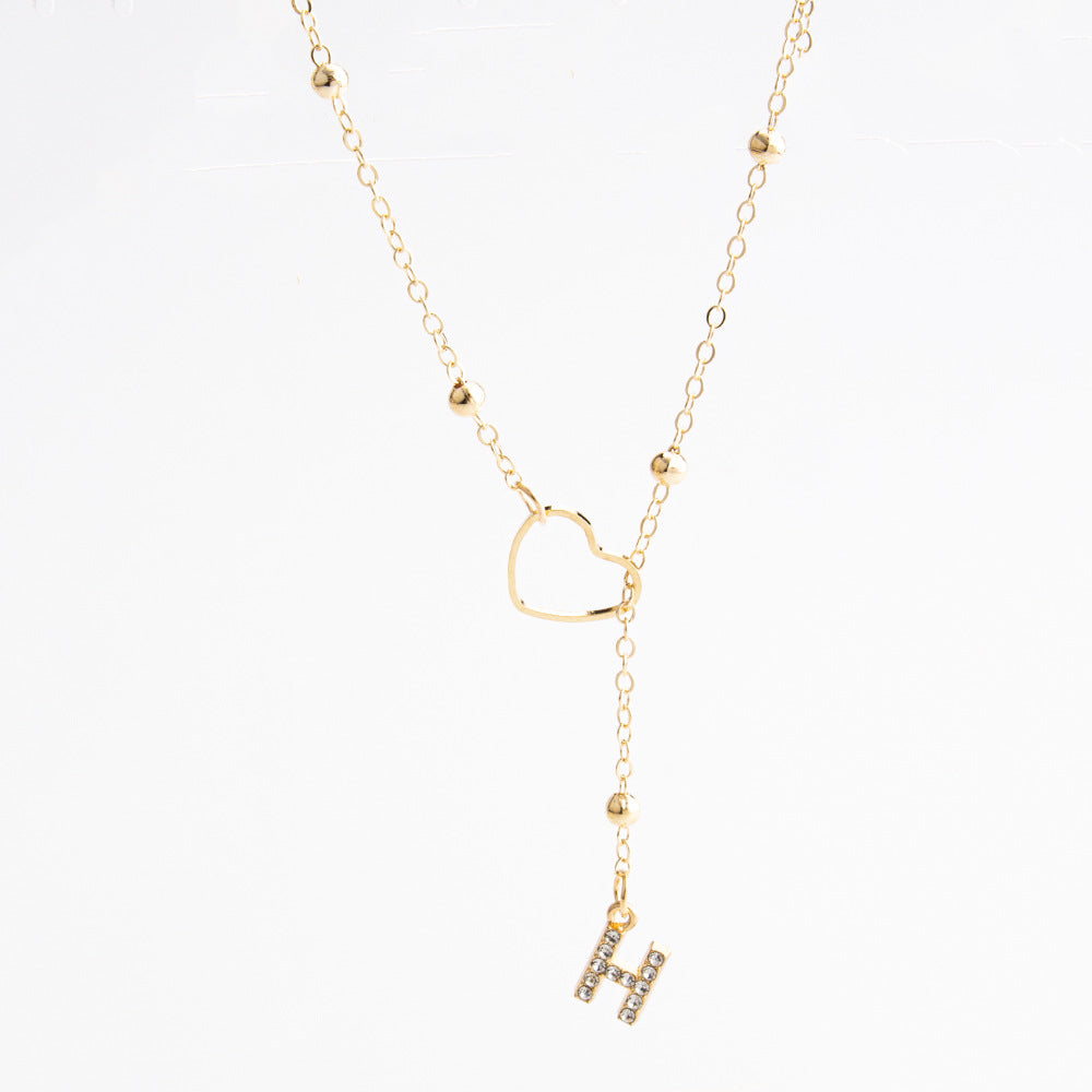 Heart Initial Zircon Lariat Necklace for Women