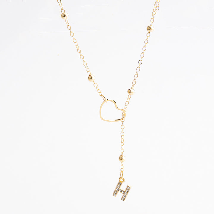 Heart Initial Zircon Lariat Necklace for Women