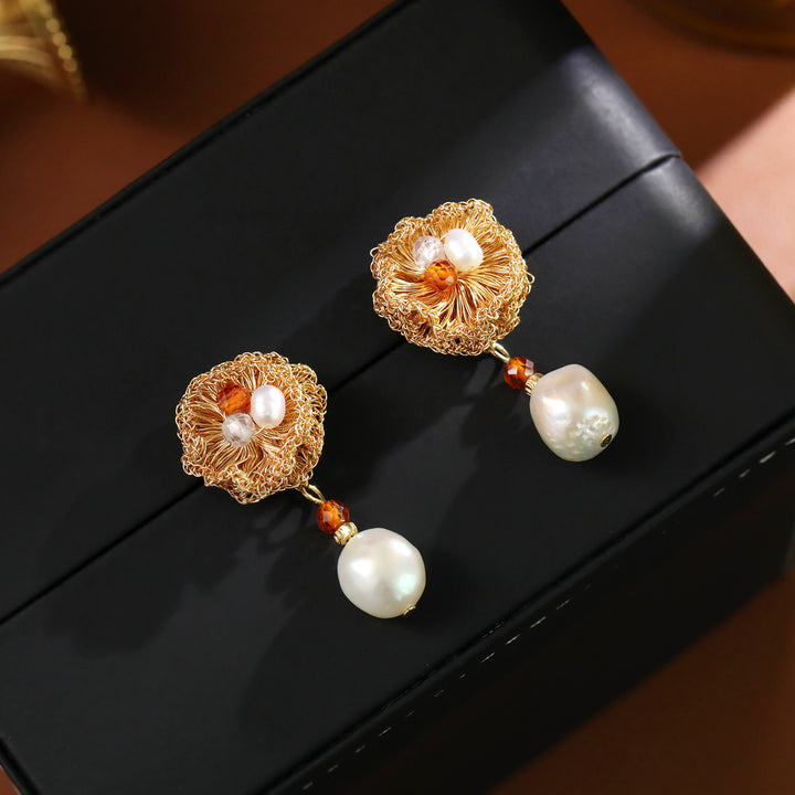 Hand Woven Baroque Pearl Flower Jewelry
