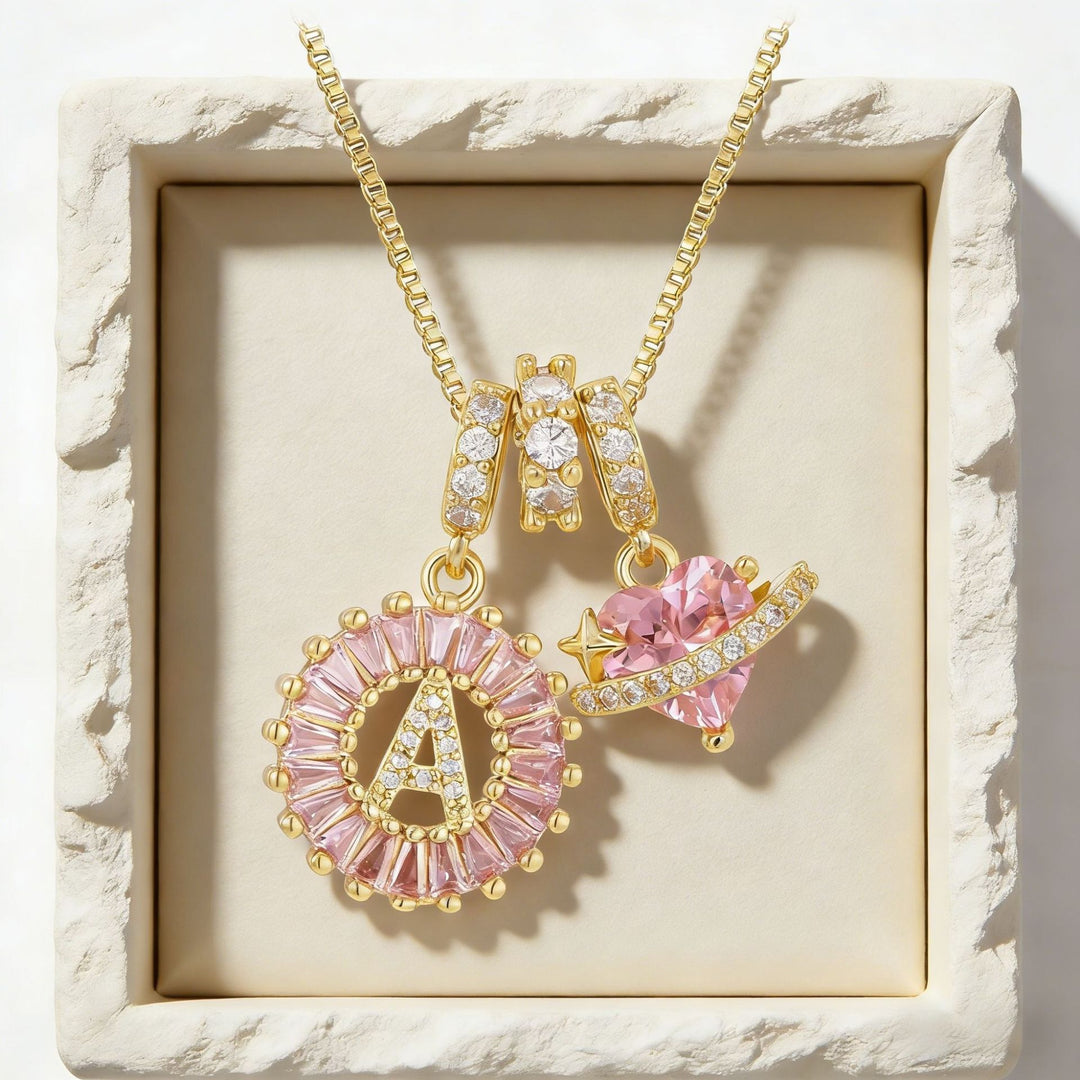 Pink zircon letter pendant necklace