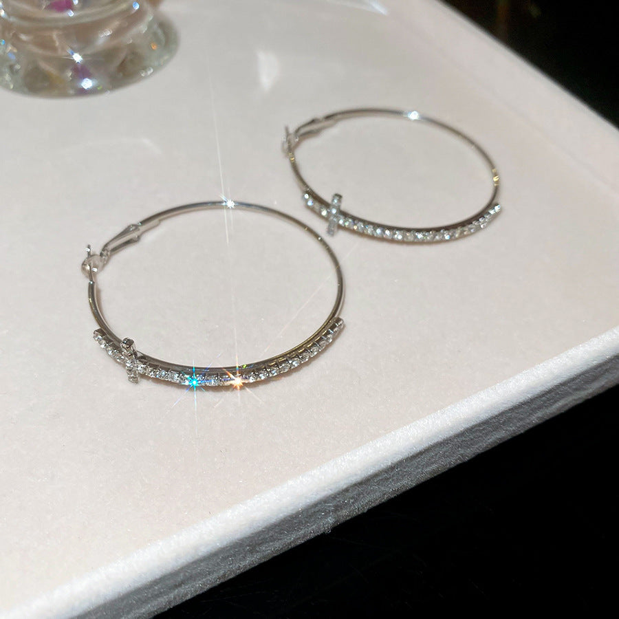 Cross Zircon Inlaid Hoop Earrings for Women