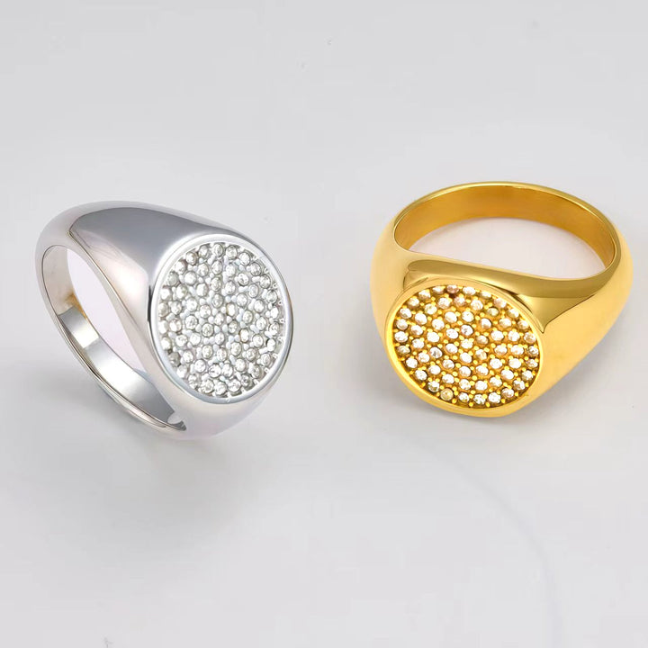 Paved Zircon Signet Stackable Daily Finger Ring