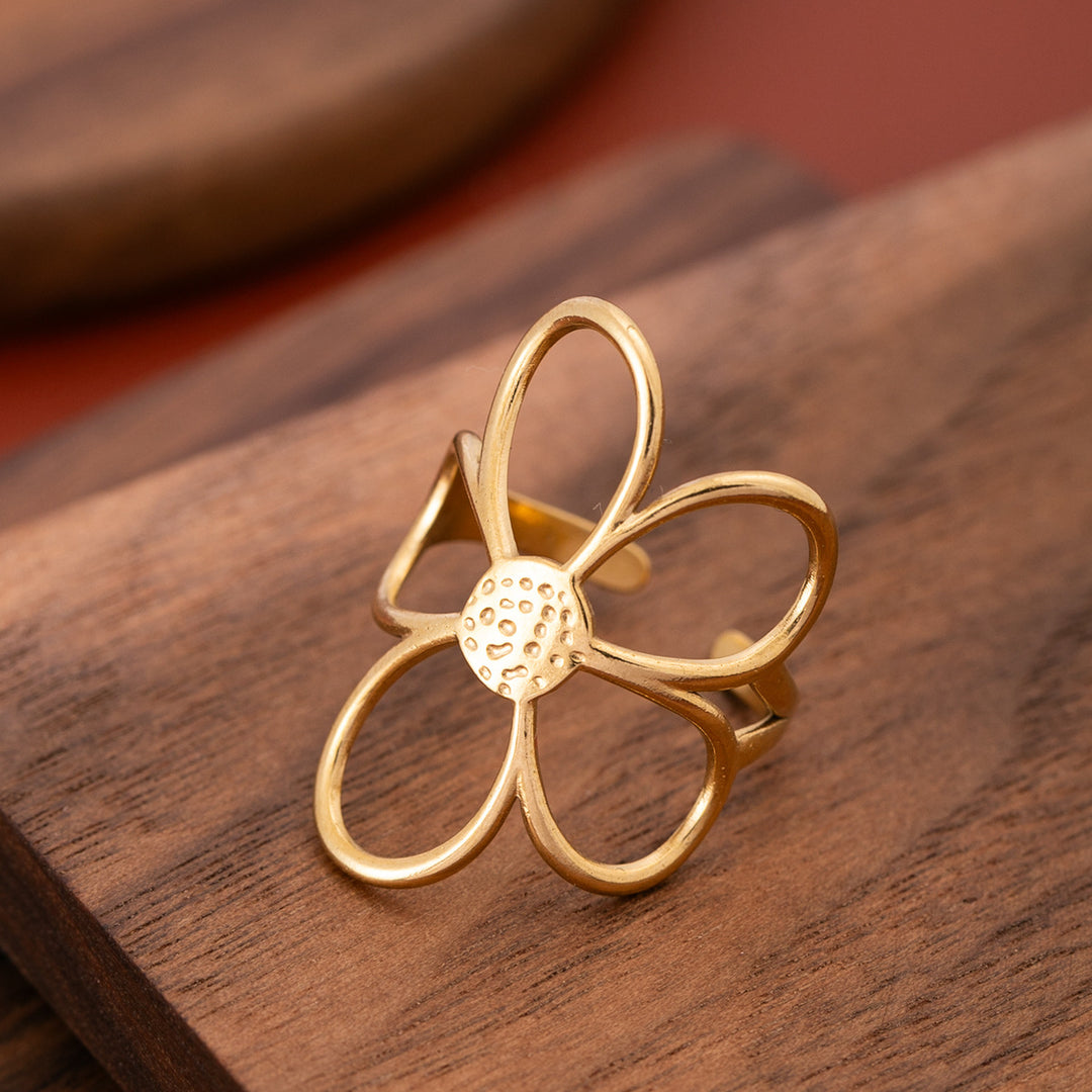 Openwork flower adjustable stackable ring