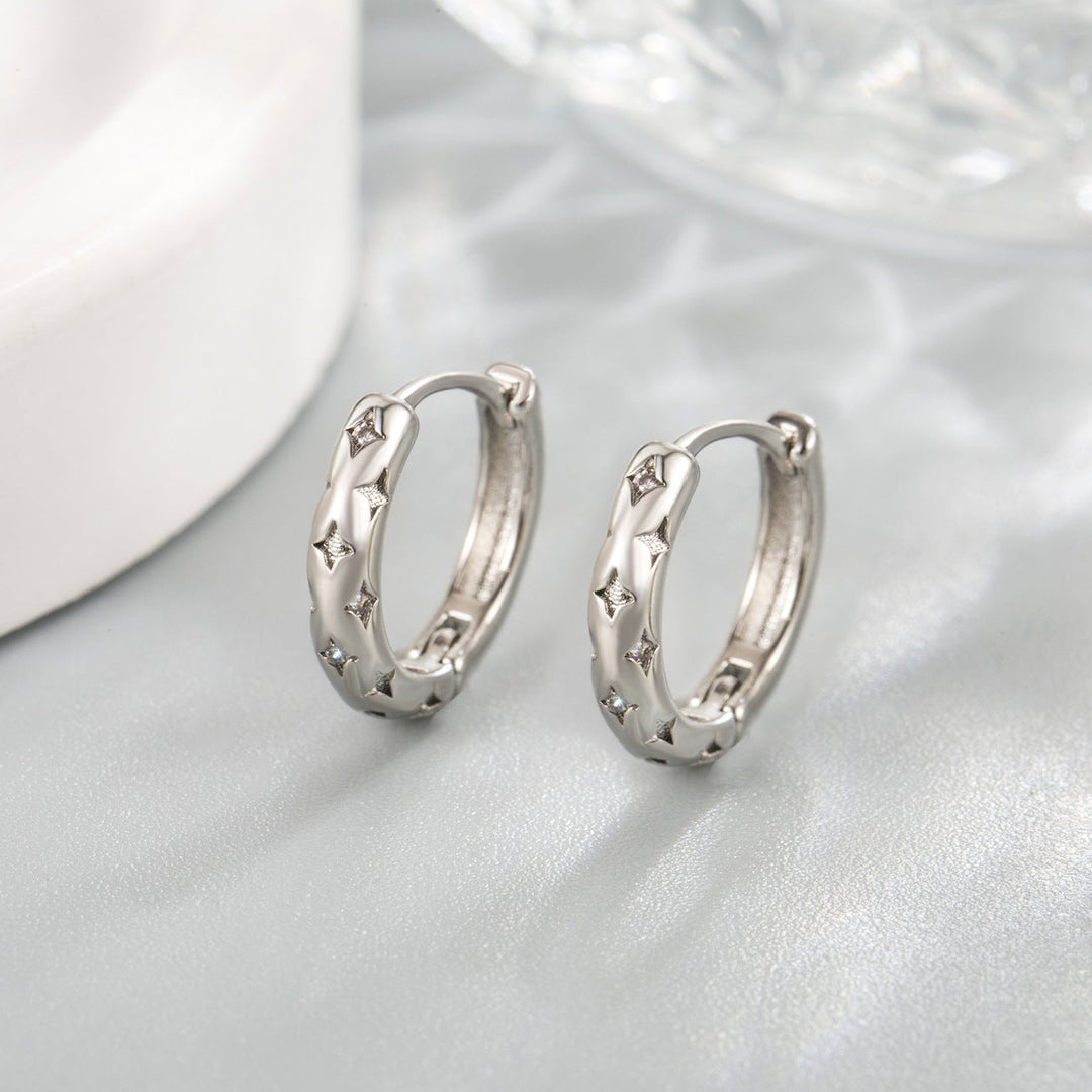 Four Star Diamond Hoop Earrings
