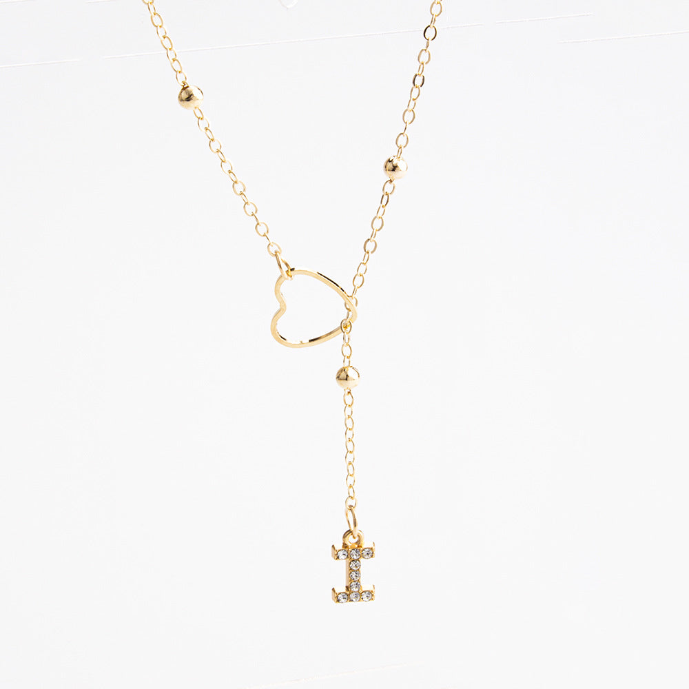 Heart Initial Zircon Lariat Necklace for Women
