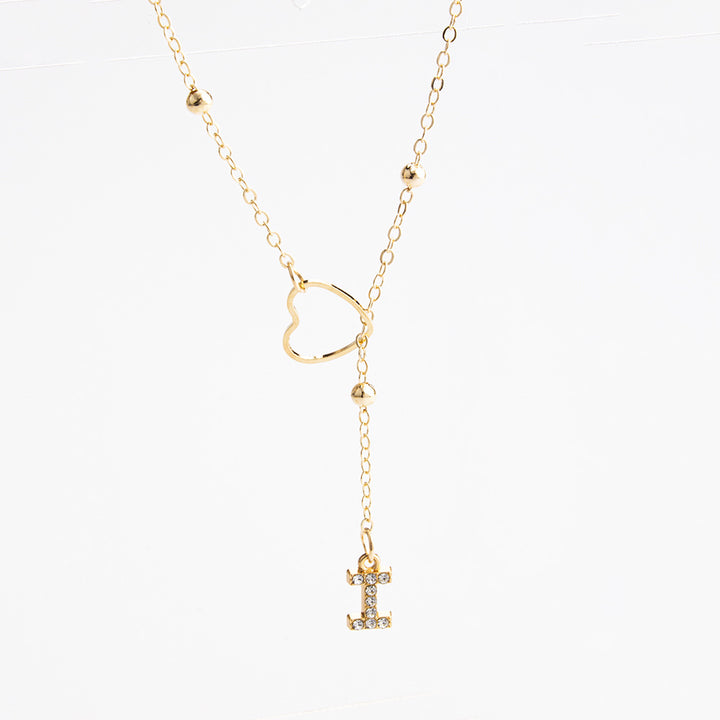Heart Initial Zircon Lariat Necklace for Women