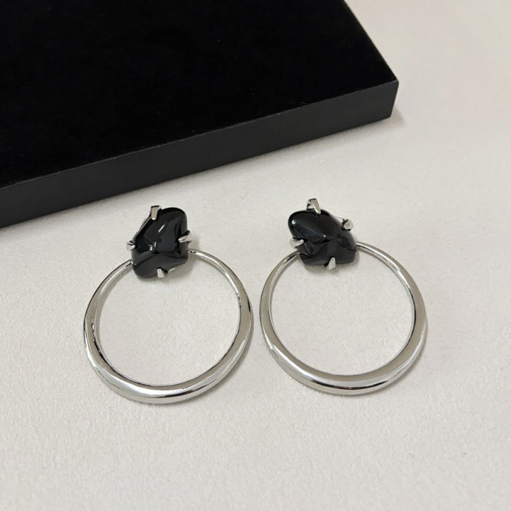Statement Resin Stone Large Circle Dangle Earrings