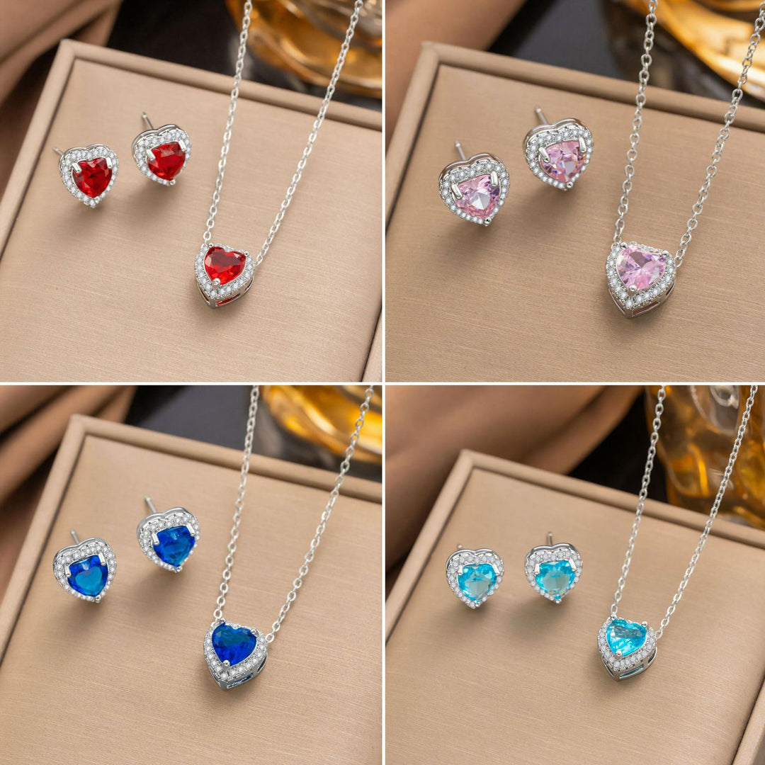 Halo Heart Zircon Matching Three Piece Jewelry Set