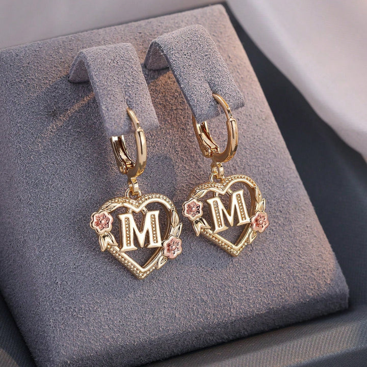 Letter Heart-Shaped Flower Earrings