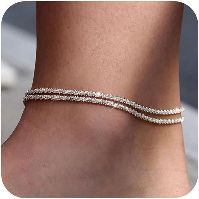 Double Layer Sparkling Chain Anklet for Women