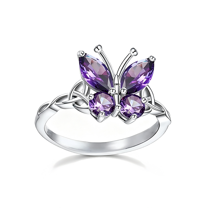 Women Hollow Butterfly Purple Zircon Ring