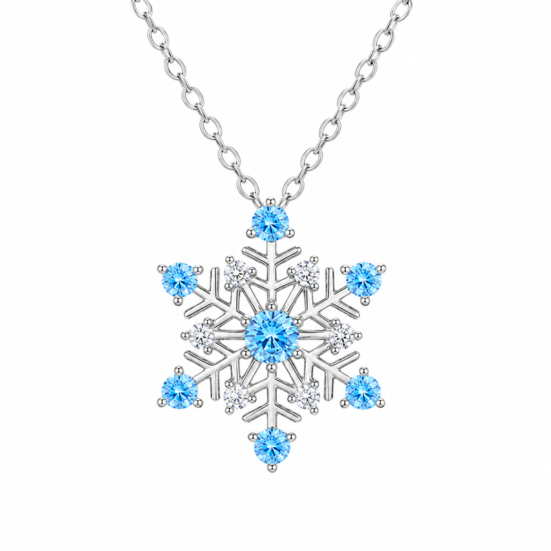 Blue Snowflake Winter Necklace