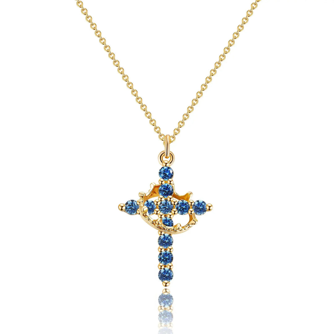 Birthstone Crown Cross Pendant Daily Necklace