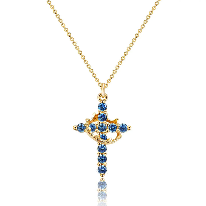 Birthstone Crown Cross Pendant Daily Necklace