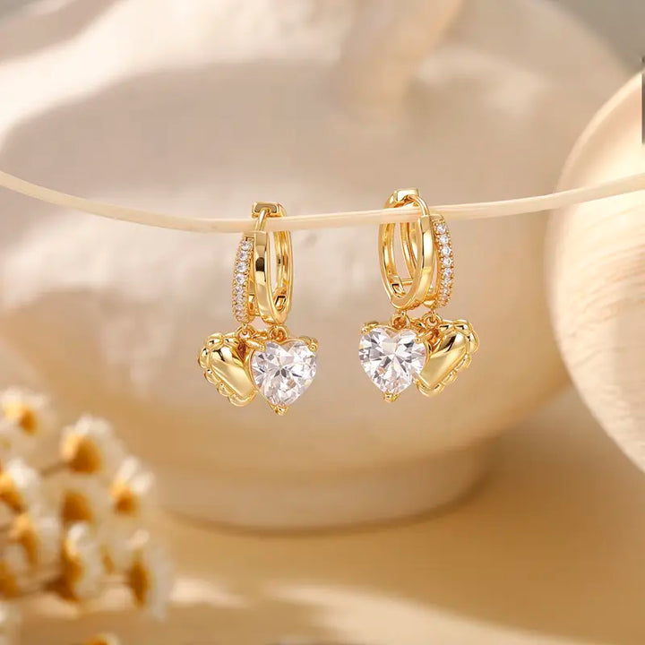 Double Heart Drop Huggie Earrings