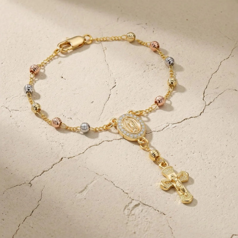 Virgin Mary Cross Bracelet Multicolor Beads