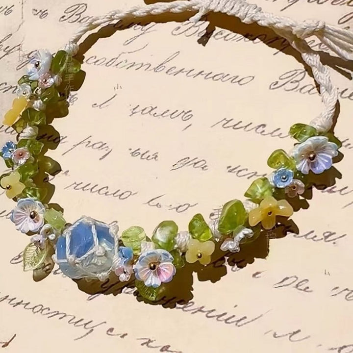 Handwoven Floral Crystal Bracelet