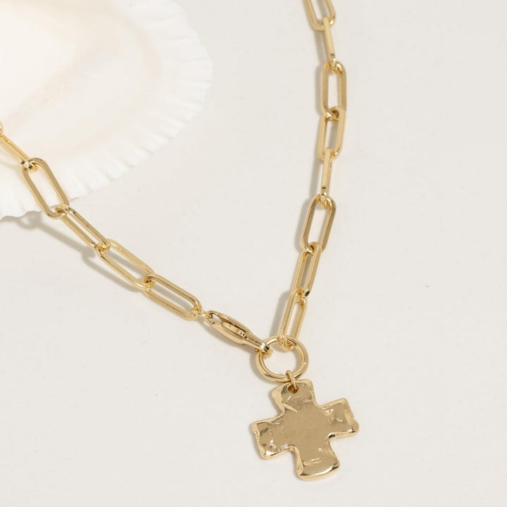 Hammered finish Chunky Cross Chain Necklace