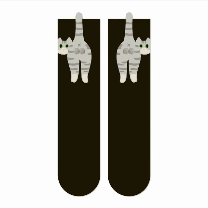 Cute Cat Butt Socks for Women Funny 3D Animal Cotton Mid Calf Socks