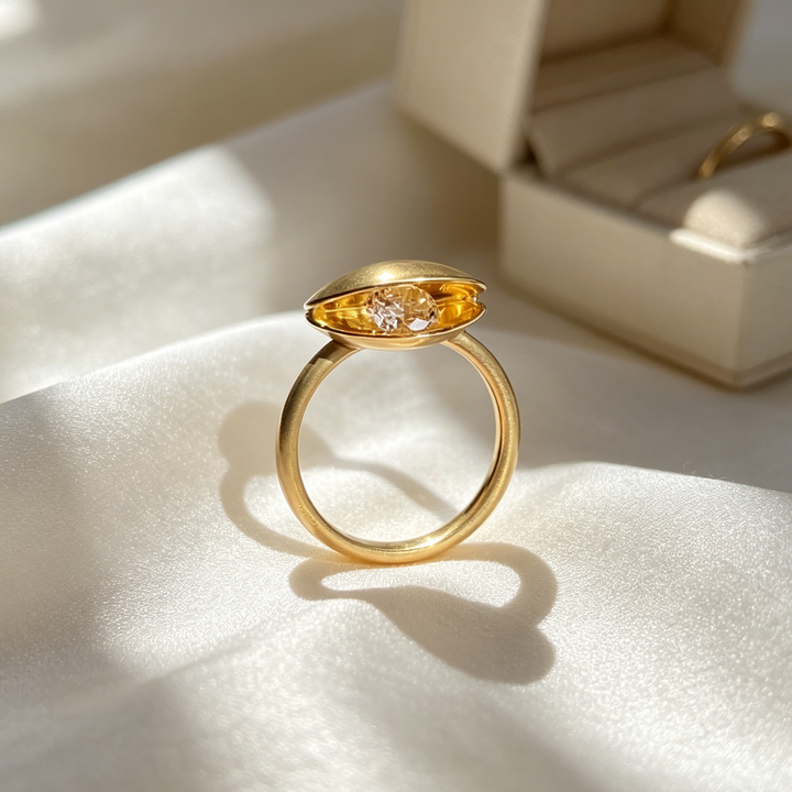 Gold Shell Ring with Zircon