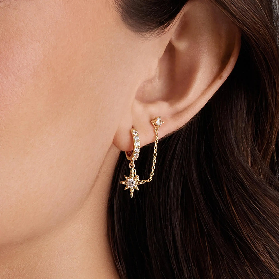 Chain Linked Double Piercing Hoop Stud Earrings Daily Stack