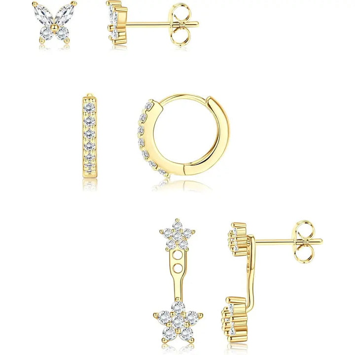 Floral Zircon Stud Earring Set