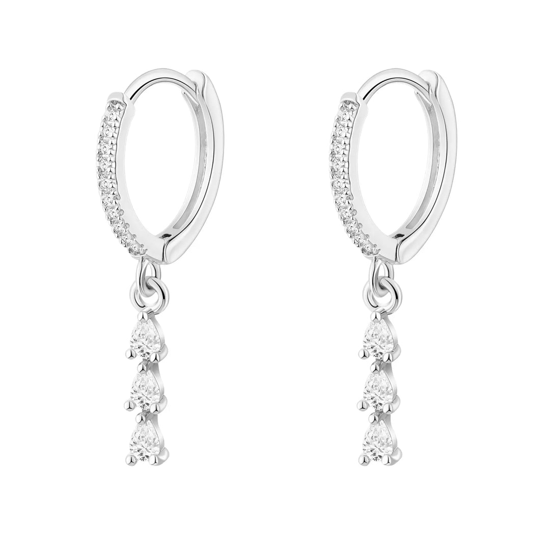 Teardrop CZ Huggie Drop Earrings