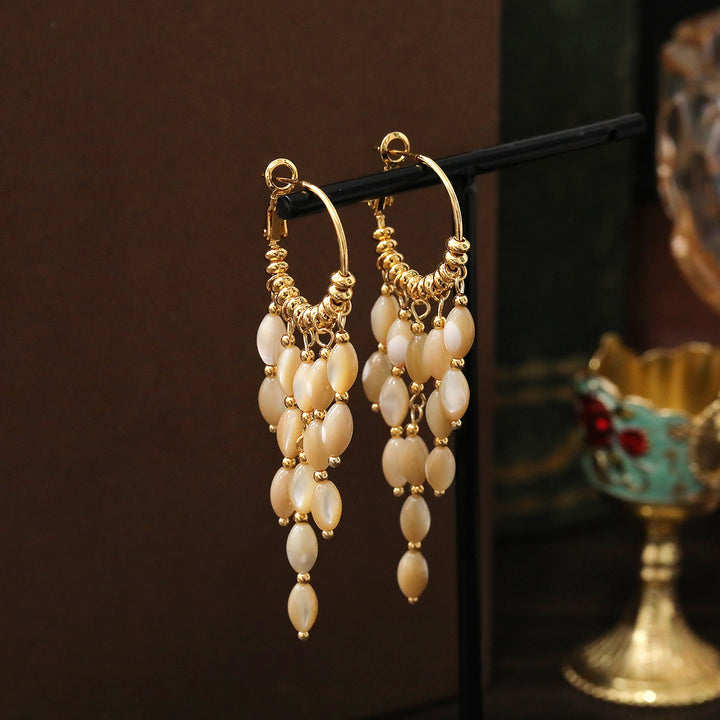 Natural Shell Beaded Tassel Earrings